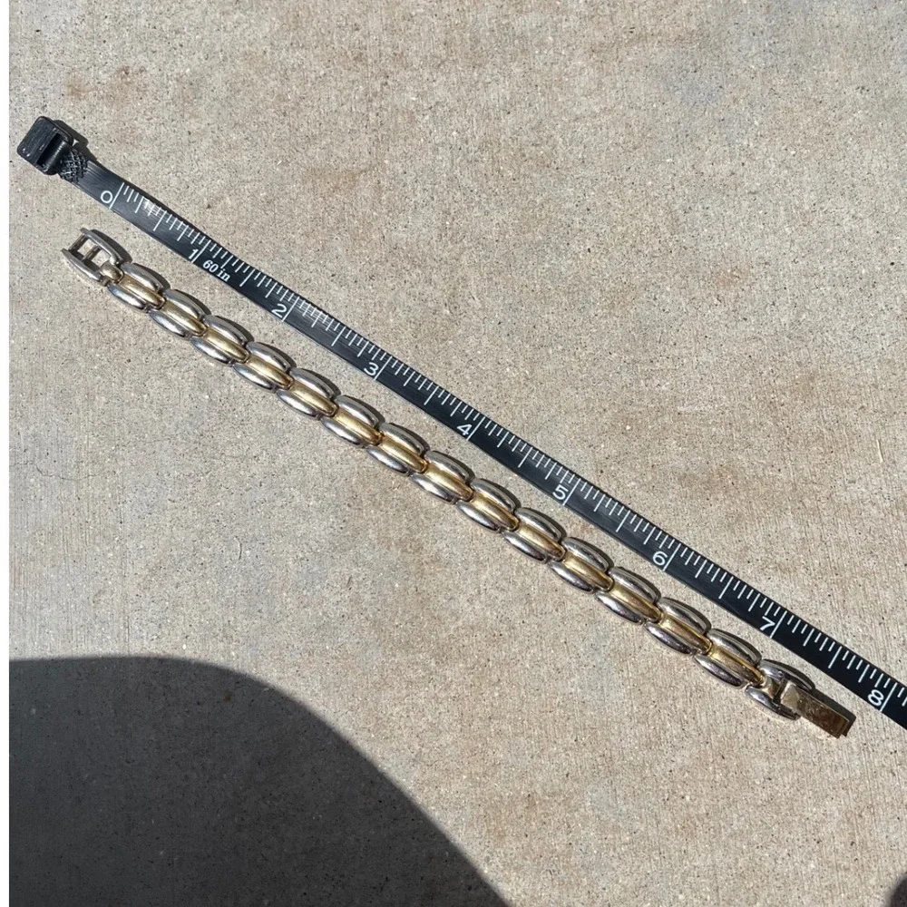 Two Tone Reversible Link Bracelet Gold Silver‎ Tone Fold Over Clasp 7.75 Inch